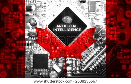 Canada artificial intelligence concept background with chip and glowing brain, futuristic tech backdrop