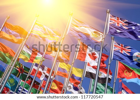 Canada and British Commonwealth  and world national flags  is flying