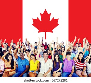Canada China National Flag Group Of People Concept