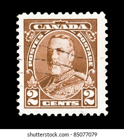 CANADA - CIRCA 1935: Two Cent Canadian Mail Stamp Featuring A Portrait Of King George V, Circa 1935