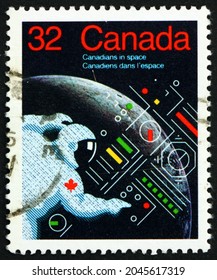 CANADA - CIRCA 1985: a stamp printed in Canada shows astronaut, Canadians in space, circa 1985