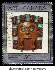 Canada - CIRCA 1989: A Stamp Printed In Canada Shows Ceremonial Frontlet,  Tsimshian, Indigenous People Of The Pacific Northwest Coast, Canadian Museum Of Civilization, Circa 1989