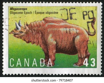 CANADA - CIRCA 1993: Stamp Printed By Canada, Shows Dinosaurs, Megacerops, Circa 1993