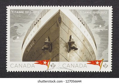 CANADA Ã¢Â?Â? CIRCA 2012: a postage stamp printed in Canada showing an image of Titanic commemorative of the centennial of its sinking, circa 2012.