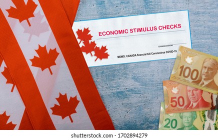 Canada Doubles Value Of COVID 19 Coronavirus Stimulus Economic Response Plan Canada Flags Canadian Dollar Bills On Background