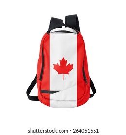 Canada Flag Backpack Isolated On White Background. Back To School Concept. Education And Study Abroad. Travel And Tourism In Canada