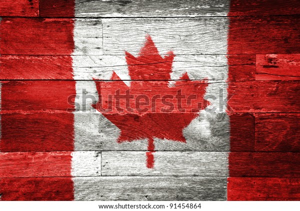 Kanada Flagga Malade Pa Gammalt Tra Stockfoto Redigera Nu 91454864