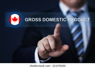 Canada Gross Domestic Product Concept. GDP. Man Pressing Virtual Button With Flag Icon