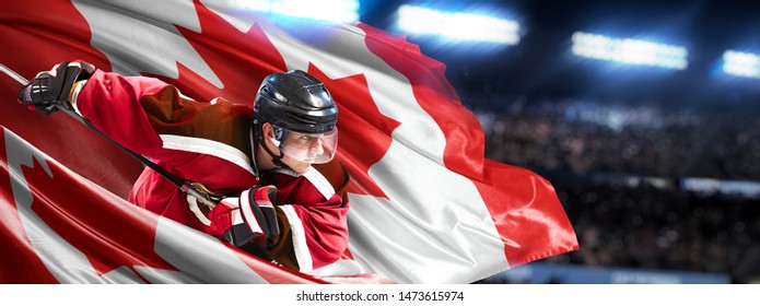 Canada Hockey Player in action around national flag