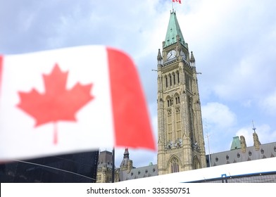 Canada National Flag And Parliament