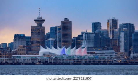 Canada Place, City Skyline, Urban Downtown Cityscape. Vancouver, British Columbia, Canada. Winter Sunset Sky. - Shutterstock ID 2279621807