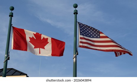 Canada And USA North America Flags US Country Custom Border