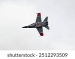 Canadian CF-18 Hornet fighter jet at RIAT 2024, fly by, bottom view