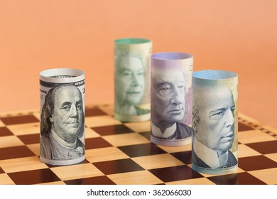 Canadian Dollar Vs US Dollar On A Chess Board