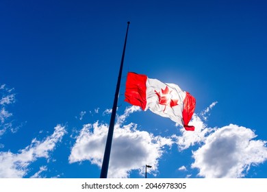 A Canadian Flag Flies At Half Staff In Honour Of Indigenous Residential School Survivors.
