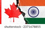 The Canadian flag and the Indian flag are both made from paint crackle patterns. Concept map depicting dialogue between Canada and India. Basemap and background concept. double exposure hologram