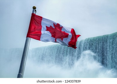 Canadian Flag At Niagara Falls Canada