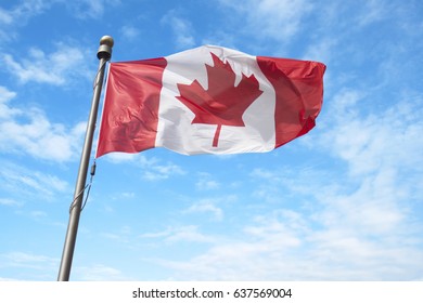 Canadian Flag Waving In The Wind