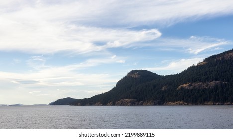 Canadian Landscape By The Ocean And Mountains. Summer Season. Gulf Islands Near Vancouver Island, British Columbia, Canada. Canadian Landscape.