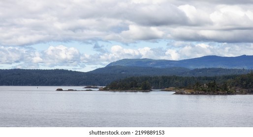 Canadian Landscape By The Ocean And Mountains. Summer Season. Gulf Islands Near Vancouver Island, British Columbia, Canada. Canadian Landscape.