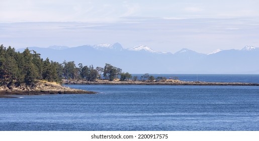 Canadian Landscape By The Ocean And Mountains. Summer Season. Gulf Islands Near Vancouver Island, British Columbia, Canada. Canadian Landscape.