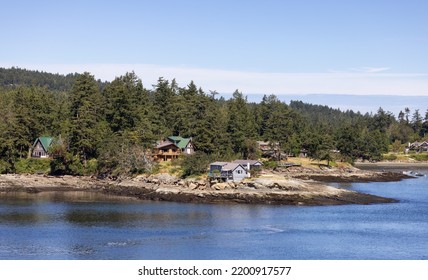 Canadian Landscape By The Ocean And Mountains. Summer Season. Gulf Islands Near Vancouver Island, British Columbia, Canada. Canadian Landscape.