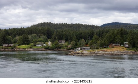 Canadian Landscape By The Ocean And Mountains. Summer Season. Gulf Islands Near Vancouver Island, British Columbia, Canada. Canadian Landscape.