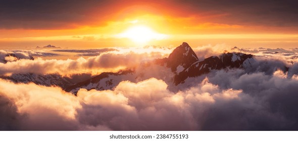 Canadian Mountain Landscape. Aerial Panoramic View. Sunny Sunset. Squamish British Columbia, Canada. - Powered by Shutterstock