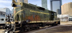Canadian National Railway Train. Old Train Stationed In Toronto, Ontario, Canada At The Roundhouse Park, Across From The CN Tower And Ripleys Aquarium.
