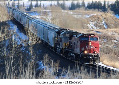 Canadian Pacific Railway Train Going Through The Prairies.