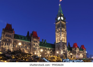 Canadian Parliament Building At Christmas