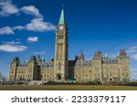 Canadian Parliament Building with Peace Tower on Parliament Hill in Ottawa, Ontario, Canada
