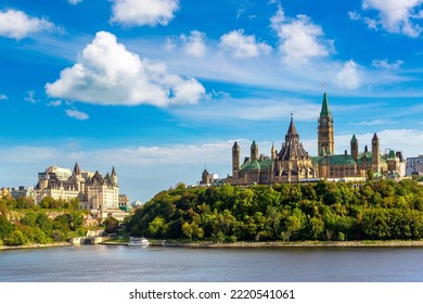 Canadian Parliament in Ottawa and river in a sunny day, Canada