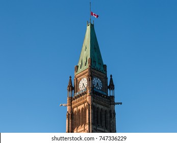 Canadian Parliament Peace Tower In Ottawa, Ontario, Canada