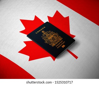 Canadian Passport On The Top Of A Flag Of Canada 