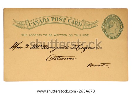 Canadian Post Card with Imprinted One Cent Queen Victoria Stamp, Dated 1890.