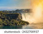 Canadian side view of Niagara Falls, Horseshoe Falls at sunset  in Niagara Falls, Ontario, Canada