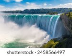 Canadian side view of Niagara Falls, Horseshoe Falls in a sunny day  in Niagara Falls, Ontario, Canada