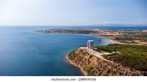 Canakkale - Turkey, September 12, 2021 Gallipoli peninsula, where Canakkale land and sea battles took place during the first world war. Martyrs monument and Anzac Cove. Photo shoot with drone.