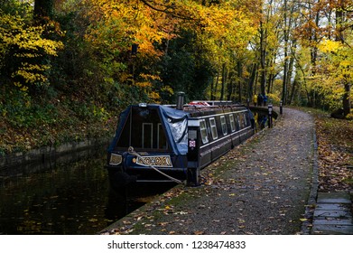 Canal Barge  On The Llangollen Canal In Autumn North Wales UK