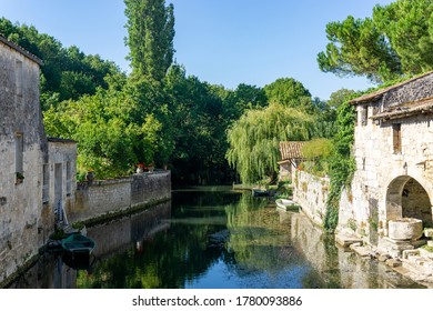 Canal In The City Of Pons, France. Near Cognac.