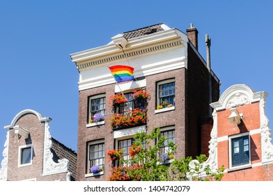 A Canal House Flies A Rainbow Flag For Gay Pride