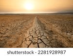 Canal middle agricultural dry by drought and heatwave on summer. water crisis and water stress on summer during long term drought on summer.