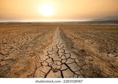 Canal middle agricultural dry by drought and heatwave on summer. water crisis and water stress on summer during long term drought on summer. - Shutterstock ID 2281928987