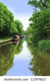 a canal on the inland waterways network of navigable canals and waterways in the english and british countryside in the uk, united kingdom, great britain, europe
