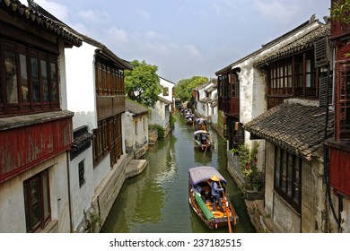 Canal Scene In The Water Township Of Zhouzhuang Near Shanghai, China