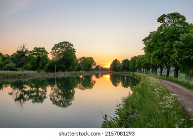 Göta Canal In Sweden During Sunset