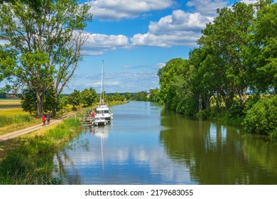 Göta Canal, Sweden, July, 2017, Beautiful Canal Landscape With Boats