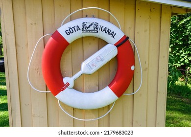 Göta Canal, Sweden, July, 2017, Lifebuoy Hanging On A Wall