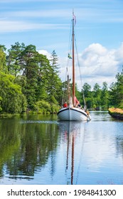 Göta Canal, Sweden, July, 2019, Göta Canal With An Old Sailboat